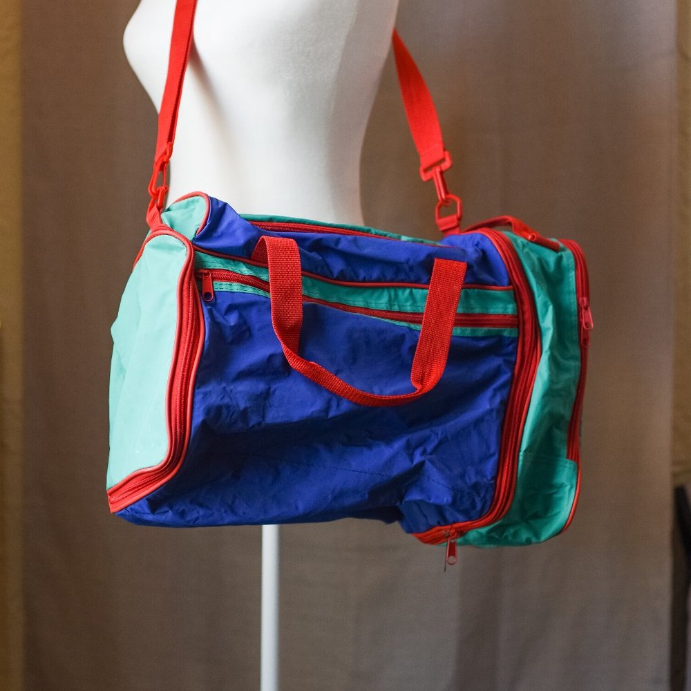 90s Avon Colorblock Duffle Bag Lunch Bag 1995 Green Blue Red Rare
